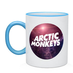 Кружка двухцветная с принтом Arctic monkeys space logo в Тюмени, керамика | объем — 330 мл, диаметр — 80 мм. Цветная ручка и кайма сверху, в некоторых цветах — вся внутренняя часть | arctic monkeys