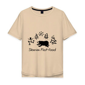 Мужская футболка хлопок Oversize с принтом Siberian Fast food в Тюмени, 100% хлопок | свободный крой, круглый ворот, “спинка” длиннее передней части | Тематика изображения на принте: siberia fastfood | елки | фастфуд