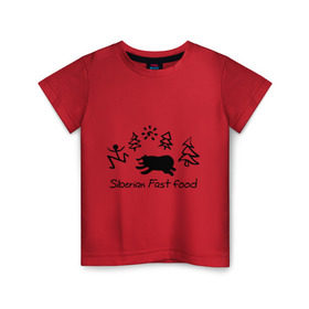 Детская футболка хлопок с принтом Siberian Fast food в Тюмени, 100% хлопок | круглый вырез горловины, полуприлегающий силуэт, длина до линии бедер | Тематика изображения на принте: siberia fastfood | елки | фастфуд