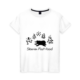 Женская футболка хлопок с принтом Siberian Fast food в Тюмени, 100% хлопок | прямой крой, круглый вырез горловины, длина до линии бедер, слегка спущенное плечо | siberia fastfood | елки | фастфуд