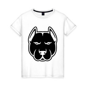 Женская футболка хлопок с принтом Суровый пес в Тюмени, 100% хлопок | прямой крой, круглый вырез горловины, длина до линии бедер, слегка спущенное плечо | голова | пасть | пес | собака | суровый
