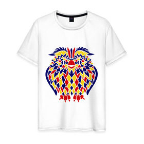 Мужская футболка хлопок с принтом Сова разноцветная мозаика в Тюмени, 100% хлопок | прямой крой, круглый вырез горловины, длина до линии бедер, слегка спущенное плечо. | сова