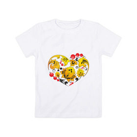 Детская футболка хлопок с принтом Сердце России в Тюмени, 100% хлопок | круглый вырез горловины, полуприлегающий силуэт, длина до линии бедер | роспись | россия | русский | сердце | хохлома