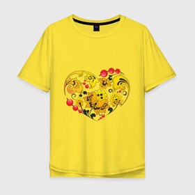 Мужская футболка хлопок Oversize с принтом Сердце России в Тюмени, 100% хлопок | свободный крой, круглый ворот, “спинка” длиннее передней части | роспись | россия | русский | сердце | хохлома
