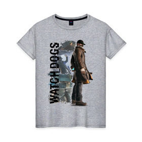 Женская футболка хлопок с принтом Watch Dogs (Aiden Pierce) в Тюмени, 100% хлопок | прямой крой, круглый вырез горловины, длина до линии бедер, слегка спущенное плечо | aiden | dog | pierce | watch | пирс | эйден