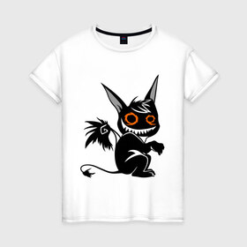 Женская футболка хлопок с принтом Маленький демон в Тюмени, 100% хлопок | прямой крой, круглый вырез горловины, длина до линии бедер, слегка спущенное плечо | крылья
