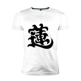 Мужская футболка премиум с принтом Японский иероглиф - Лотос в Тюмени, 92% хлопок, 8% лайкра | приталенный силуэт, круглый вырез ворота, длина до линии бедра, короткий рукав | иероглиф | каллиграфия | китай | лотос | япония