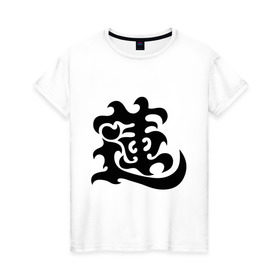 Женская футболка хлопок с принтом Японский иероглиф - Лотос в Тюмени, 100% хлопок | прямой крой, круглый вырез горловины, длина до линии бедер, слегка спущенное плечо | иероглиф | каллиграфия | китай | лотос | япония