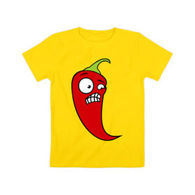 Детская футболка хлопок с принтом Перец в Тюмени, 100% хлопок | круглый вырез горловины, полуприлегающий силуэт, длина до линии бедер | Тематика изображения на принте: красный | оскал | острый | перец | чили