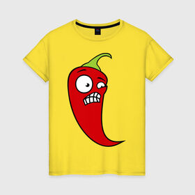 Женская футболка хлопок с принтом Перец в Тюмени, 100% хлопок | прямой крой, круглый вырез горловины, длина до линии бедер, слегка спущенное плечо | красный | оскал | острый | перец | чили