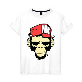 Женская футболка хлопок с принтом Monkey Swag в Тюмени, 100% хлопок | прямой крой, круглый вырез горловины, длина до линии бедер, слегка спущенное плечо | cap | hat | head | mnk | monkey | swag | голова | кепка | мартышка | обезьяна | свэг