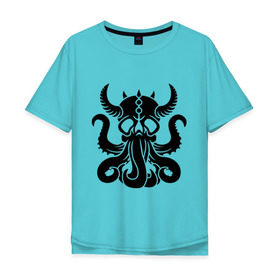 Мужская футболка хлопок Oversize с принтом Морской демон в Тюмени, 100% хлопок | свободный крой, круглый ворот, “спинка” длиннее передней части | демон | ктулху | море | океан | рога | тентакль