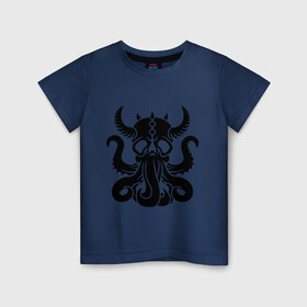 Детская футболка хлопок с принтом Морской демон в Тюмени, 100% хлопок | круглый вырез горловины, полуприлегающий силуэт, длина до линии бедер | демон | ктулху | море | океан | рога | тентакль