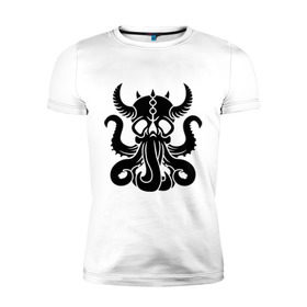 Мужская футболка премиум с принтом Морской демон в Тюмени, 92% хлопок, 8% лайкра | приталенный силуэт, круглый вырез ворота, длина до линии бедра, короткий рукав | демон | ктулху | море | океан | рога | тентакль