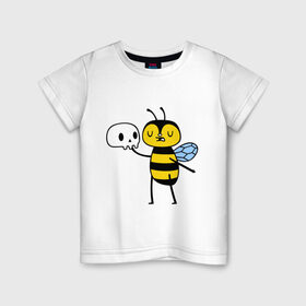 Детская футболка хлопок с принтом Пчелка Гамлет в Тюмени, 100% хлопок | круглый вырез горловины, полуприлегающий силуэт, длина до линии бедер | быть | вопрос | гамлет | не быть | пчела | череп | шекспир