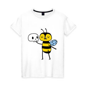 Женская футболка хлопок с принтом Пчелка Гамлет в Тюмени, 100% хлопок | прямой крой, круглый вырез горловины, длина до линии бедер, слегка спущенное плечо | быть | вопрос | гамлет | не быть | пчела | череп | шекспир