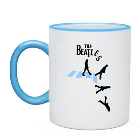 Кружка двухцветная с принтом The Beatles break down в Тюмени, керамика | объем — 330 мл, диаметр — 80 мм. Цветная ручка и кайма сверху, в некоторых цветах — вся внутренняя часть | beatles | break | down | битлз | группа | падение