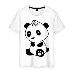 Мужская футболка хлопок с принтом Панда-малыш в Тюмени, 100% хлопок | прямой крой, круглый вырез горловины, длина до линии бедер, слегка спущенное плечо. | панда