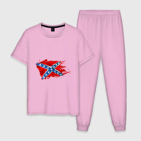 Мужская пижама хлопок с принтом Конфедерация брызги в Тюмени, 100% хлопок | брюки и футболка прямого кроя, без карманов, на брюках мягкая резинка на поясе и по низу штанин
 | америка | звезды | конфедеративные штаты америки | конфедерация | орел | патриоты | символика | сша | туристам | флаг