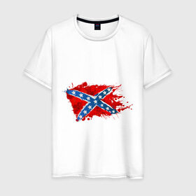 Мужская футболка хлопок с принтом Конфедерация брызги в Тюмени, 100% хлопок | прямой крой, круглый вырез горловины, длина до линии бедер, слегка спущенное плечо. | Тематика изображения на принте: америка | звезды | конфедеративные штаты америки | конфедерация | орел | патриоты | символика | сша | туристам | флаг