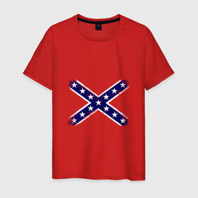 Мужская футболка хлопок с принтом Флаг в Тюмени, 100% хлопок | прямой крой, круглый вырез горловины, длина до линии бедер, слегка спущенное плечо. | Тематика изображения на принте: америка | звезды | конфедеративные штаты америки | конфедерация | патриоты | символика | сша | туристам | флаг