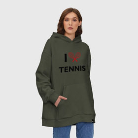 Худи SuperOversize хлопок с принтом I Love Tennis в Тюмени, 70% хлопок, 30% полиэстер, мягкий начес внутри | карман-кенгуру, эластичная резинка на манжетах и по нижней кромке, двухслойный капюшон
 | ракетка | тенис | теннис | теннисист