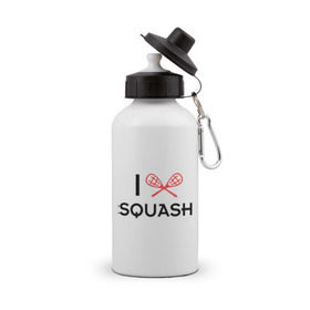 Бутылка спортивная с принтом I LOVE SQUASH в Тюмени, металл | емкость — 500 мл, в комплекте две пластиковые крышки и карабин для крепления | squash | ракетка | сквош