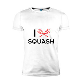Мужская футболка премиум с принтом I LOVE SQUASH в Тюмени, 92% хлопок, 8% лайкра | приталенный силуэт, круглый вырез ворота, длина до линии бедра, короткий рукав | Тематика изображения на принте: squash | ракетка | сквош