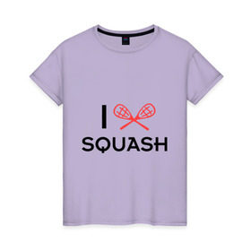 Женская футболка хлопок с принтом I LOVE SQUASH в Тюмени, 100% хлопок | прямой крой, круглый вырез горловины, длина до линии бедер, слегка спущенное плечо | squash | ракетка | сквош