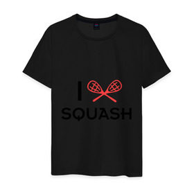 Мужская футболка хлопок с принтом I LOVE SQUASH в Тюмени, 100% хлопок | прямой крой, круглый вырез горловины, длина до линии бедер, слегка спущенное плечо. | squash | ракетка | сквош