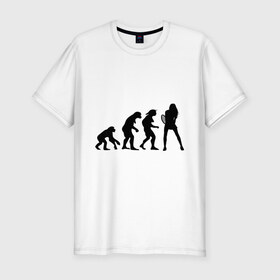 Мужская футболка премиум с принтом Tennis evolution в Тюмени, 92% хлопок, 8% лайкра | приталенный силуэт, круглый вырез ворота, длина до линии бедра, короткий рукав | ракетка | тенис | теннис | теннисист