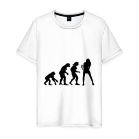 Мужская футболка хлопок с принтом Tennis evolution в Тюмени, 100% хлопок | прямой крой, круглый вырез горловины, длина до линии бедер, слегка спущенное плечо. | ракетка | тенис | теннис | теннисист