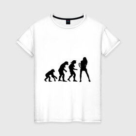 Женская футболка хлопок с принтом Tennis evolution в Тюмени, 100% хлопок | прямой крой, круглый вырез горловины, длина до линии бедер, слегка спущенное плечо | ракетка | тенис | теннис | теннисист