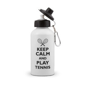 Бутылка спортивная с принтом Play tennis в Тюмени, металл | емкость — 500 мл, в комплекте две пластиковые крышки и карабин для крепления | ракетка | тенис | теннис | теннисист