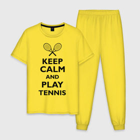 Мужская пижама хлопок с принтом Play tennis в Тюмени, 100% хлопок | брюки и футболка прямого кроя, без карманов, на брюках мягкая резинка на поясе и по низу штанин
 | ракетка | тенис | теннис | теннисист