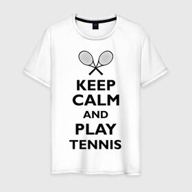 Мужская футболка хлопок с принтом Play tennis в Тюмени, 100% хлопок | прямой крой, круглый вырез горловины, длина до линии бедер, слегка спущенное плечо. | ракетка | тенис | теннис | теннисист