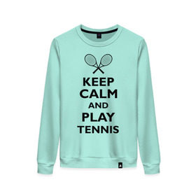 Женский свитшот хлопок с принтом Play tennis в Тюмени, 100% хлопок | прямой крой, круглый вырез, на манжетах и по низу широкая трикотажная резинка  | ракетка | тенис | теннис | теннисист