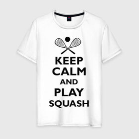 Мужская футболка хлопок с принтом Play Squash в Тюмени, 100% хлопок | прямой крой, круглый вырез горловины, длина до линии бедер, слегка спущенное плечо. | 
