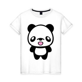 Женская футболка хлопок с принтом Маленькая пандочка в Тюмени, 100% хлопок | прямой крой, круглый вырез горловины, длина до линии бедер, слегка спущенное плечо | панда