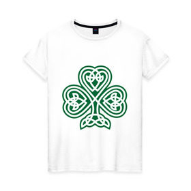 Женская футболка хлопок с принтом Кельтский клевер в Тюмени, 100% хлопок | прямой крой, круглый вырез горловины, длина до линии бедер, слегка спущенное плечо | кельт | клевер | удача | узор | цветок