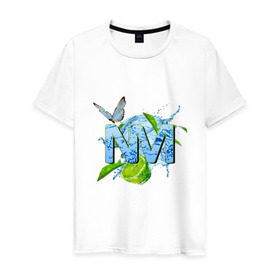 Мужская футболка хлопок с принтом NM в Тюмени, 100% хлопок | прямой крой, круглый вырез горловины, длина до линии бедер, слегка спущенное плечо. | бабочка