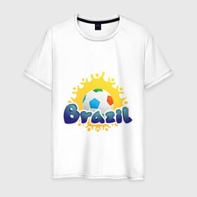 Мужская футболка хлопок с принтом Brasil 2014 в Тюмени, 100% хлопок | прямой крой, круглый вырез горловины, длина до линии бедер, слегка спущенное плечо. | бразилия