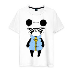 Мужская футболка хлопок с принтом Крутой панда в Тюмени, 100% хлопок | прямой крой, круглый вырез горловины, длина до линии бедер, слегка спущенное плечо. | панда