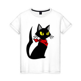 Женская футболка хлопок с принтом Котик в Тюмени, 100% хлопок | прямой крой, круглый вырез горловины, длина до линии бедер, слегка спущенное плечо | кот | платок | повязка | шейный | шея