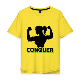 Мужская футболка хлопок Oversize с принтом Conquer в Тюмени, 100% хлопок | свободный крой, круглый ворот, “спинка” длиннее передней части | 
