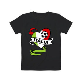 Детская футболка хлопок с принтом Сборная Италии по футболу в Тюмени, 100% хлопок | круглый вырез горловины, полуприлегающий силуэт, длина до линии бедер | football | italia | team | италия | сборная | флаг италии | футбол | футбольный мяч