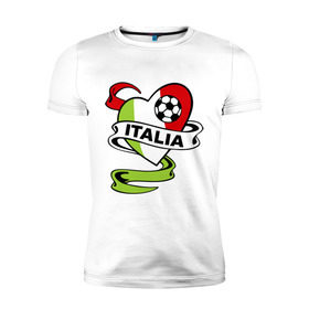 Мужская футболка премиум с принтом Сборная Италии по футболу в Тюмени, 92% хлопок, 8% лайкра | приталенный силуэт, круглый вырез ворота, длина до линии бедра, короткий рукав | football | italia | team | италия | сборная | флаг италии | футбол | футбольный мяч