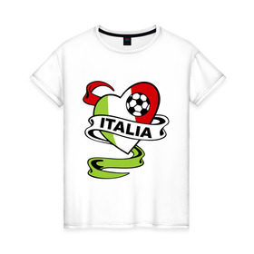 Женская футболка хлопок с принтом Сборная Италии по футболу в Тюмени, 100% хлопок | прямой крой, круглый вырез горловины, длина до линии бедер, слегка спущенное плечо | football | italia | team | италия | сборная | флаг италии | футбол | футбольный мяч