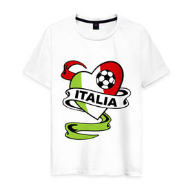 Мужская футболка хлопок с принтом Сборная Италии по футболу в Тюмени, 100% хлопок | прямой крой, круглый вырез горловины, длина до линии бедер, слегка спущенное плечо. | Тематика изображения на принте: football | italia | team | италия | сборная | флаг италии | футбол | футбольный мяч