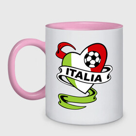 Кружка двухцветная с принтом Сборная Италии по футболу в Тюмени, керамика | объем — 330 мл, диаметр — 80 мм. Цветная ручка и кайма сверху, в некоторых цветах — вся внутренняя часть | football | italia | team | италия | сборная | флаг италии | футбол | футбольный мяч